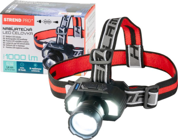 Čelovka Strend Pro Headlight XL121807, LED, 1000 lm, ZOOM, 1800 mAh, USB nabíjanie