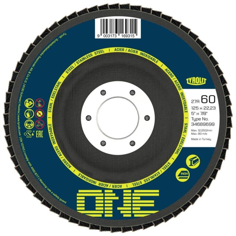 Kotúč Tyrolit ONE 125x22,23 mm, ZA 80 Q-B, oceľ/nerez, lamelový, rovný