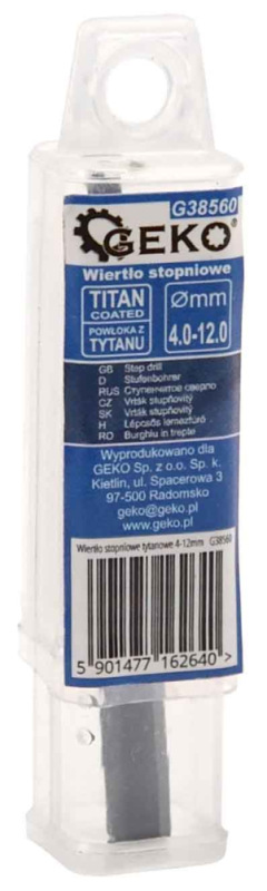 Vrták stupňovitý 4-12 mm do plechu, HSS TiAIN krok 2mm, rovná drážka, GEKO 2