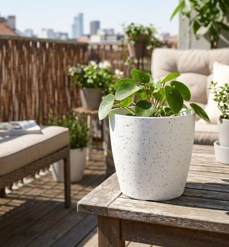 Kvetináč Strend Pro Stone, 23x20,5 cm, biely, efekt kameňa 1