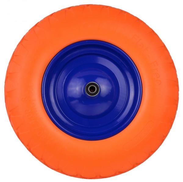 Polyuretánové plné koleso, otvor 12 mm, priemer 39 cm, šírka 9,5 cm, oranžové, s oskou