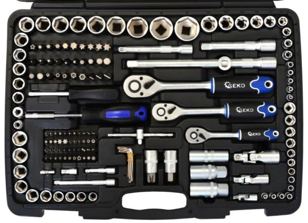 Gola sada 1/2" a 3/8" a 1/4", 216-dielna v plastovom kufri, GEKO 9