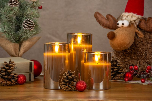 Sviečka MagicHome Vianoce, sada 3 ks, teplá biela, v skle, 3xAAA 1