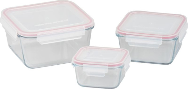 Dóza MagicHome, sada 3 ks, sklenená, sklo, štvorcová, s vekom, 450/1000/1900 ml 1