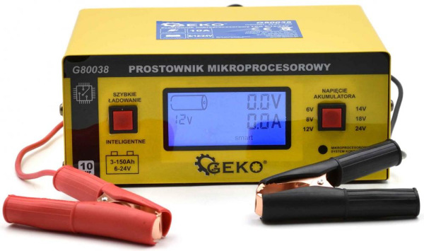Nabíjačka batérii mikroprocesorová LCD 6/12/24V, 6-150 Ah, nabíjací prúd 10 A, GEKO 1