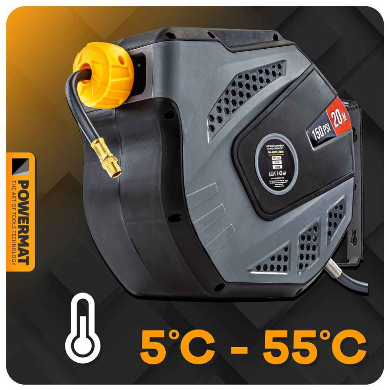 Navíjací bubon s držiakom na stenu s hadicou na vzduch, 8 x 12 mm, dĺžka 20 m, POWERMAT 11