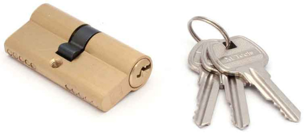 Vložka stavebná 30-35, 3 kľúče + skrutka, mosadz 1