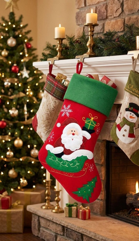 Dekorácia MagicHome Vianoce, Ponožka so santom, 41 cm 1