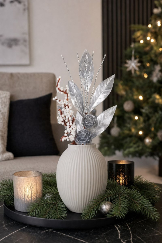Vetvička MagicHome Vianoce, strieborná, 31 cm 1