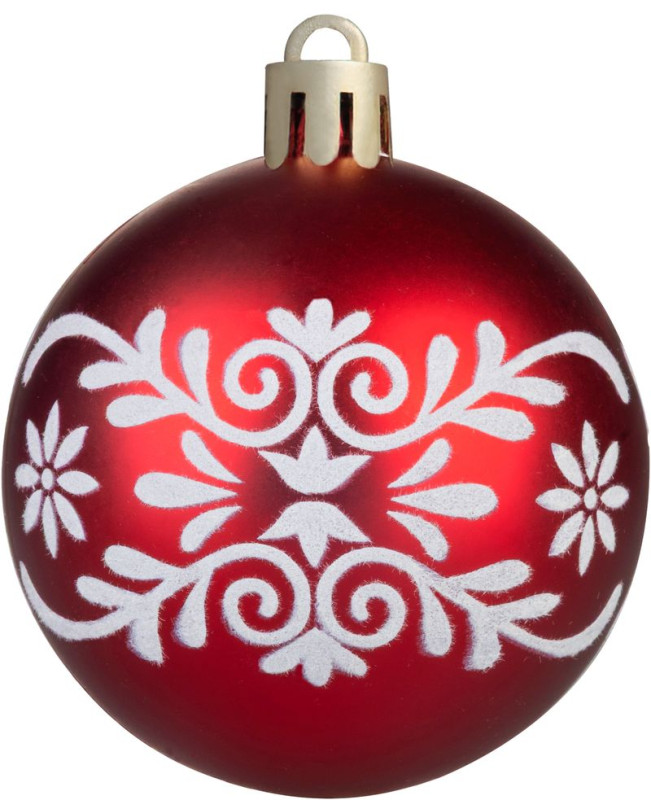 Gule MagicHome Vianoce, 12 ks, 6 cm, červené s bielym ornamentom, na vianočný stromček 2