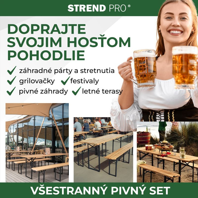 Set pivný DORTMUND Standard3, stôl 175x46x77 cm, 2x lavica 175x23x47 cm, drevo 25 mm 1