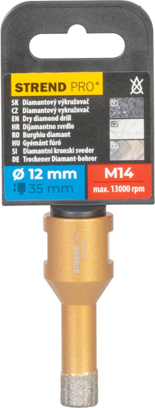 Vyrezávač Strend Pro, diamant, korunka, M14, 12 mm 2