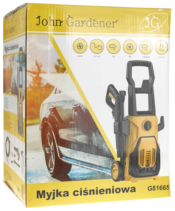 Vysokotlakový čistič, 1800 W, pracovný tlak 135 barov, 5,5 l/min, JOHN GARDENER 20
