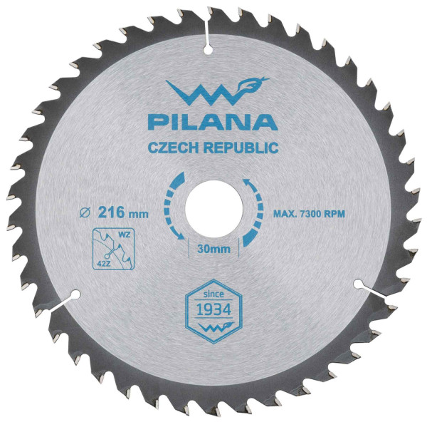 Pílový kotúč s SK plátkami 216x2,4x30 zuby 42 WZ, PILANA