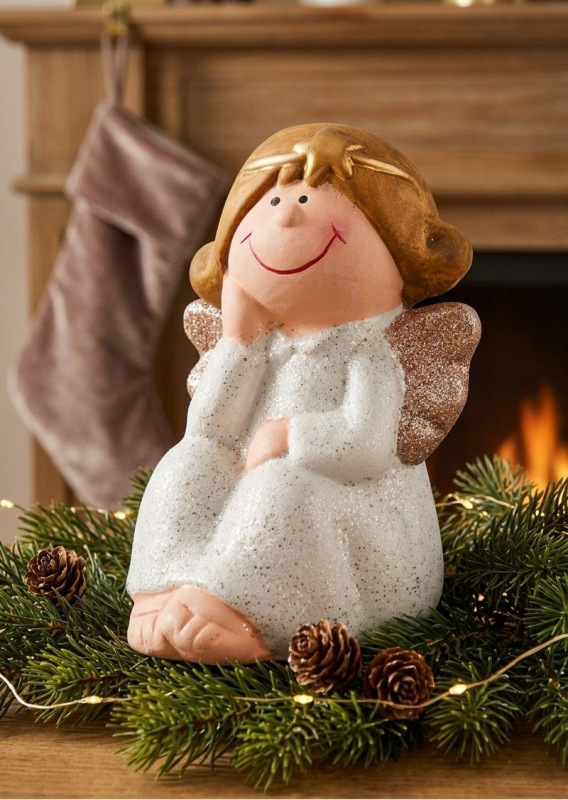 Postavička MagicHome Vianoce, Anjel sediaci, polyresin, 6,7x6,2x11 cm 1