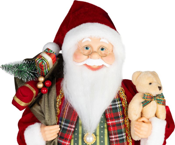 Dekorácia MagicHome Vianoce, Santa, s darčekom a medveďom, červený, 46 cm 1