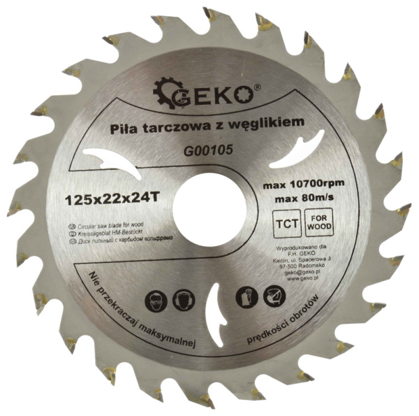 Pílový kotúč s SK plátkami 125x1,8x22 zuby 24 , GEKO