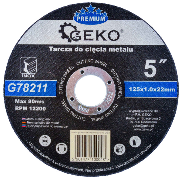 Rezný kotúč na kov a nerez 125 x 1,0 x 22,2 mm, GEKO