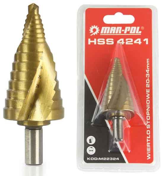 Vrták stupňovitý 20-34 mm do plechu HSS4241, krok 2mm, špirálová drážka, MAR-POL