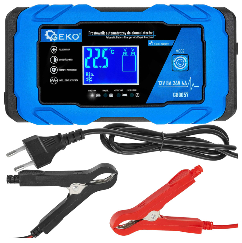 Nabíjačka autobatérii s funkiou opravy, 230 V, 12/24V, intenzita prúdu 8A, AGM/GEL, GEKO