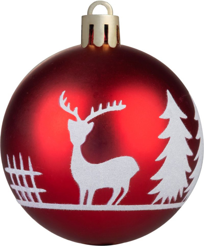 Gule MagicHome Vianoce, 12 ks, 6 cm, červené s bielym ornamentom, na vianočný stromček 1