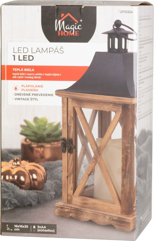Lampáš MagicHome LW8834, 16x16x35 cm, LED, 3xAAA, drevo 6