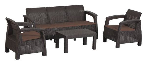Set terasový BAHAMA, Mocca hnedá, stôl, kreslo 3+1+1
