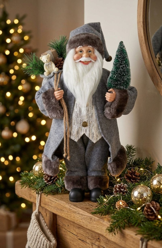 Dekorácia MagicHome Vianoce, santa, textil, šedý, 16x26x45 cm 1