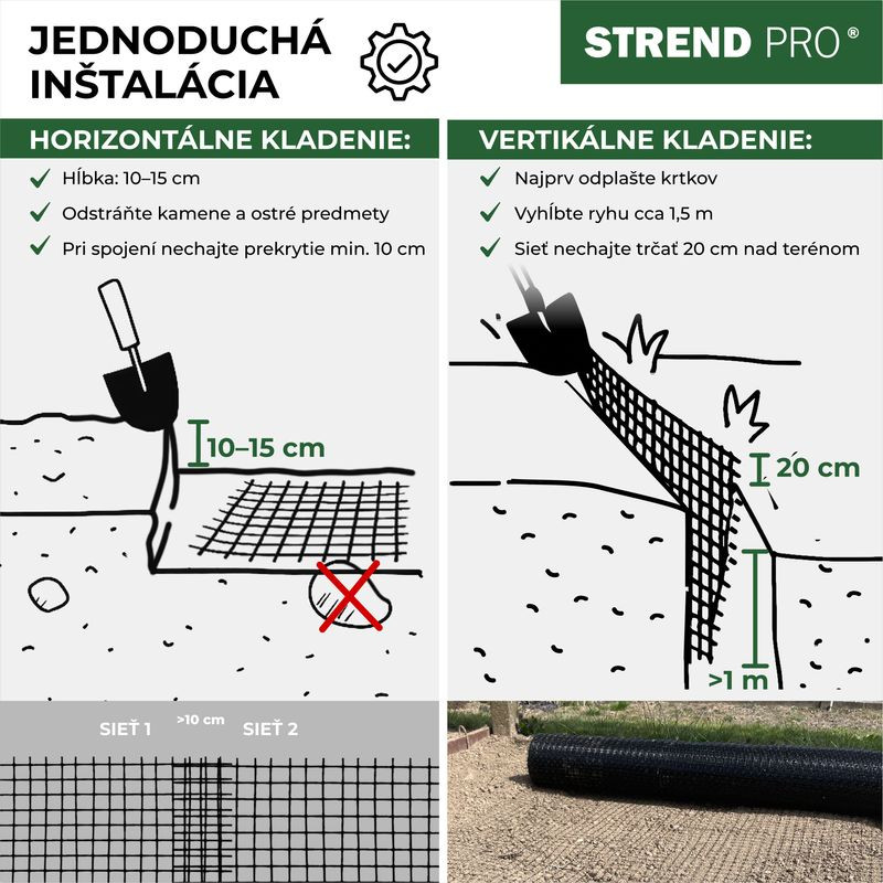 Sieť proti krtom GrassGuard, oko 16x16 mm, 1 m, L-200 m, do zeme, proti krtkom 3