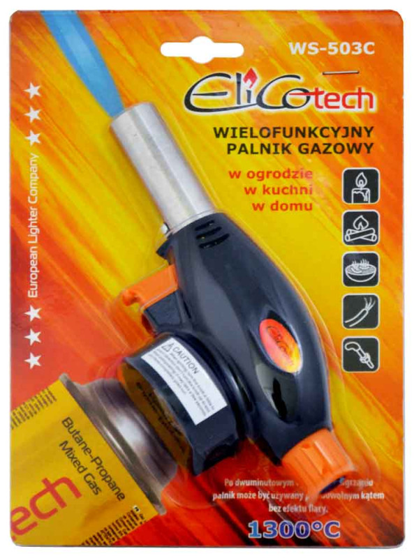 Spájkovacia lampa na plynovú kartušu s tlačidlom na piezo zapaľovanie, ELICO 1