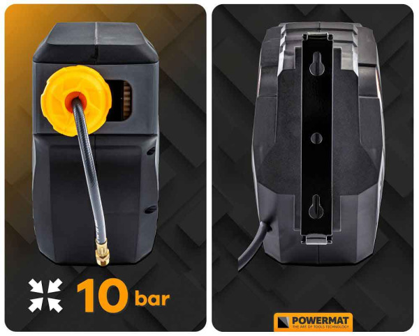 Navíjací bubon s držiakom na stenu s hadicou na vzduch, 6,5 x 10 mm, dĺžka 14 m, POWERMAT 9