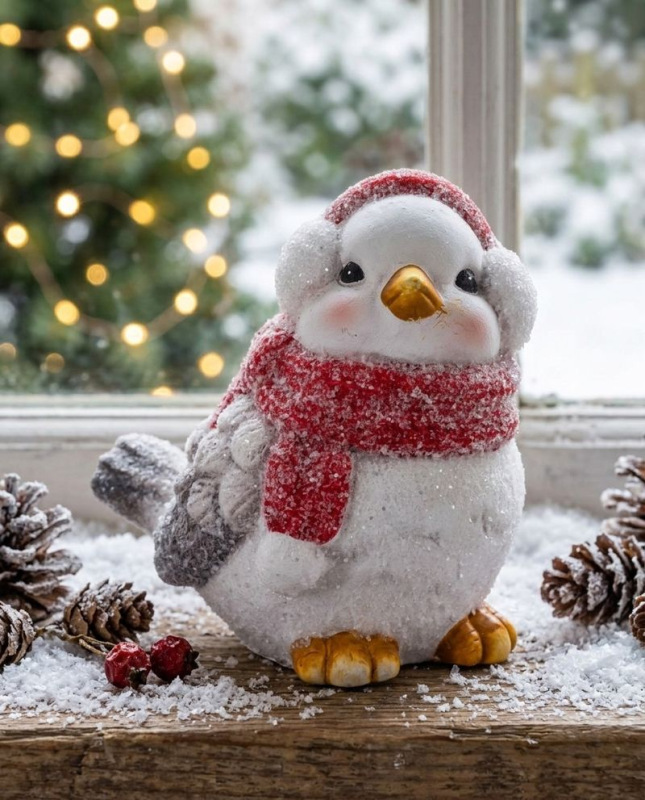 Dekorácia MagicHome Vianoce, Vtáčik samček, bordový šál, terakota, 13,80x9x12,80 cm 1