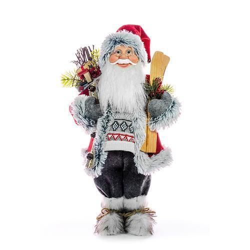 Dekorácia MagicHome Vianoce, Santa s lyžami a drevom, 60 cm