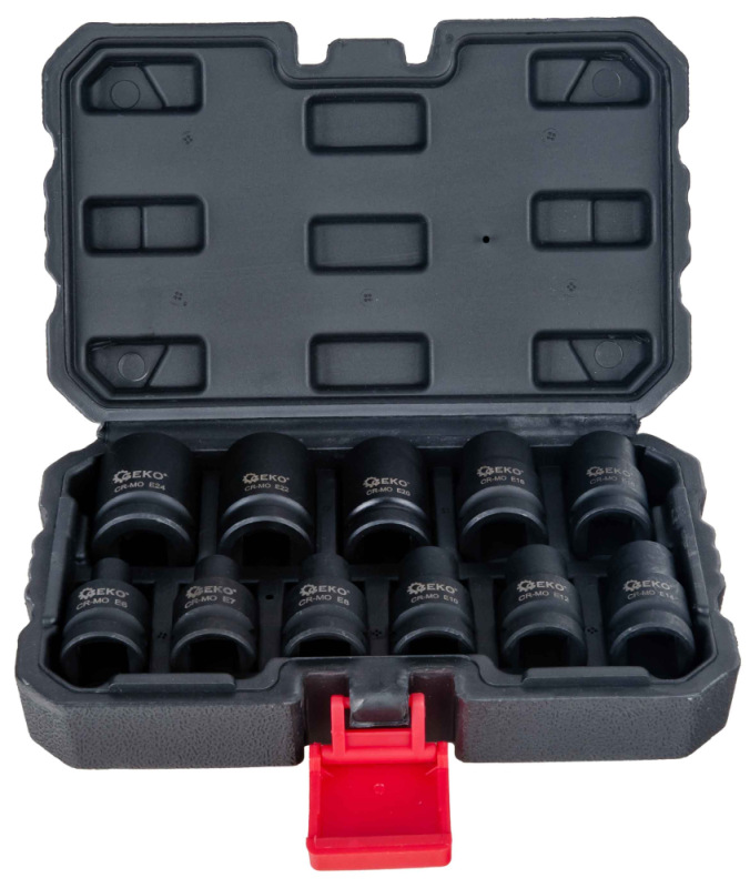 Sada 1/2" úderových hlavíc torx E6-E24, 11-dielna sada v kazete, GEKO 1