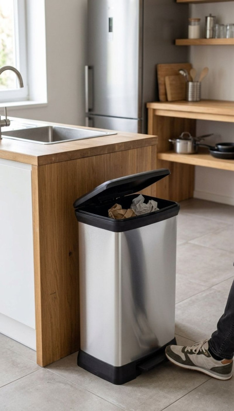 Kôš Curver® DECO PEDAL BIN, 50 lit., 39x29x73 cm, čierny/strieborný, na odpad, s pedálom 1