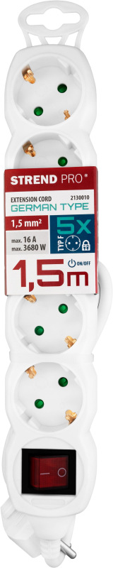 Cable GERMAN socket Strend Pro DG-805BK 1,50 m, 5 sockets, HU, RO, SRB, CRO + switch 1