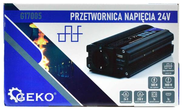 Menič napätia, vstup 24V/ výstup 230V, trvalý výkon 500W/nárazový výkon 1.000W, GEKO 10