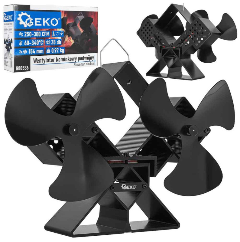 Ventilátor ku krbu bez magnetu, dvojitý, GEKO