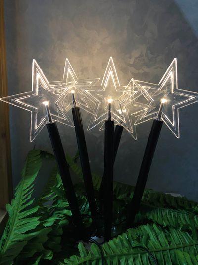Reťaz MagicHome Vianoce 5 Star, LED, teplá biela, jednoduché svietenie, časovač, hviezdy, 3xAA, IP44