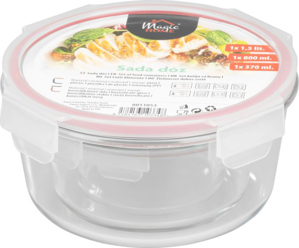 Dóza MagicHome, sada 3 ks, sklenená, sklo, okrúhla, s vekom, 370/800/1500 ml 3