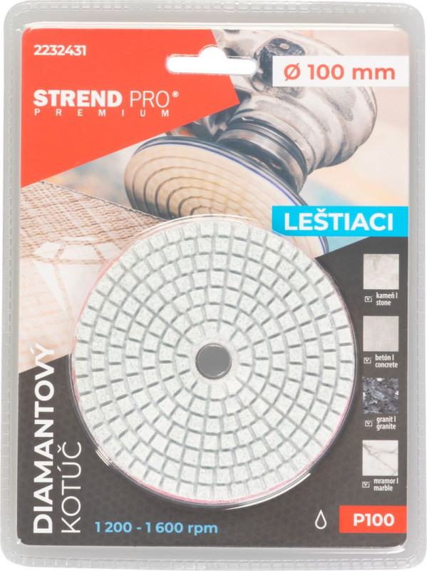 Kotúč Strend Pro Premium P100, 100 mm, leštiaci, diamantový, suchý zips, za mokra leštenie brúsenie 4