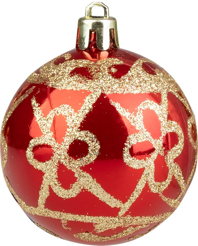Gule MagicHome Vianoce, 3 ks, červené so zlatým ornamentom, 6 cm 1