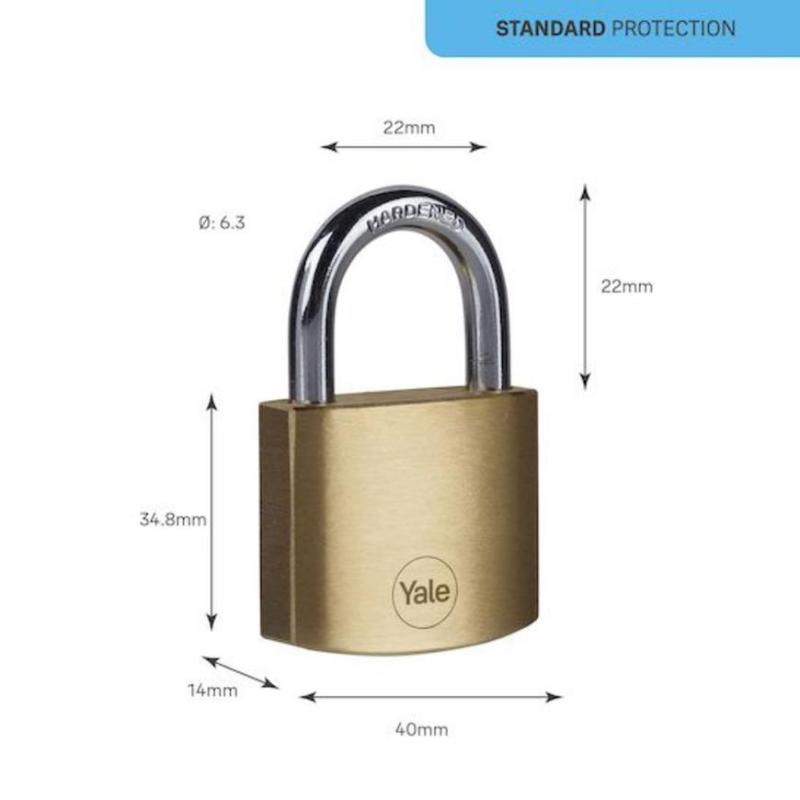 Zámok Yale Y110B/40/122/2, Standard Security, visiaci, 40 mm, zjednotené 2 zámky s 3 kľúčami 2