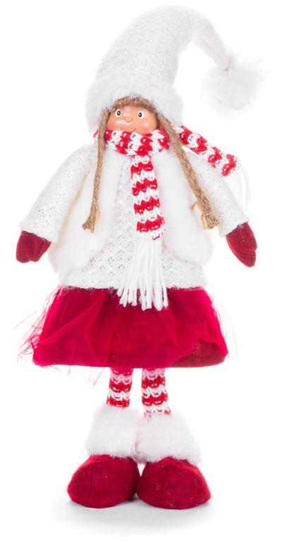 Postavička MagicHome Vianoce, Dievčatko, látkové, červeno-biele, stojace, 22x13x57 cm