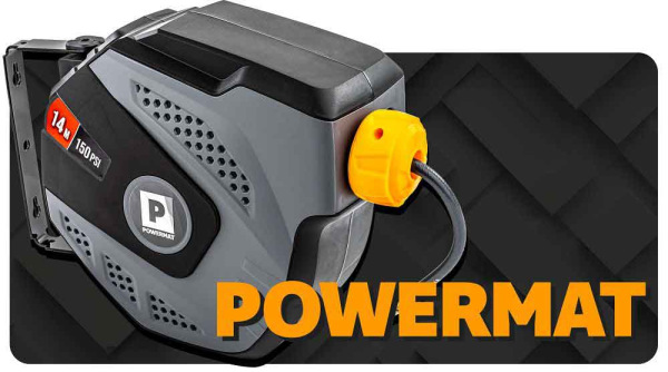 Samonavíjací závesný bubon s hadicou na vzduch, 6,5 x 10 mm, dĺžka 14 m, POWERMAT 19