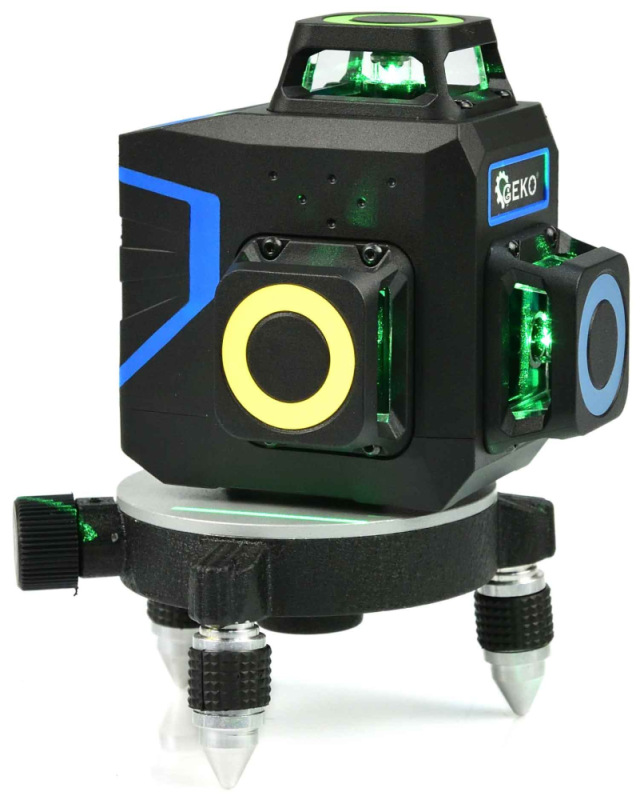 Laser krížový samonivelizačný, presnosť 1,5 mm/5m, dosah 30 m, 360°, 12 lúčov, GEKO 4