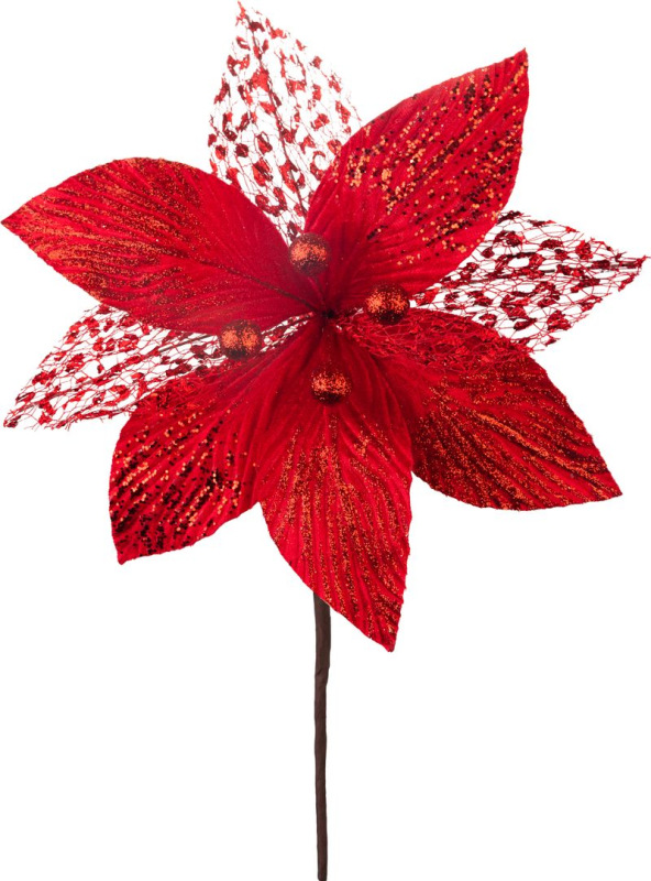 Kvet MagicHome Vianoce, poinsettia, červený, 17 cm, veľkosť kvetu: 22 cm