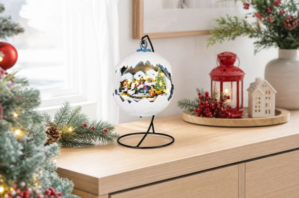 Dekorácia MagicHome Vianoce, Zasnežená krajinka, 3xLED teplá biela, 3xAA, 18,5x18,5x22 cm 2
