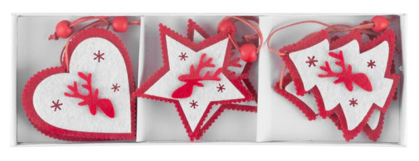 Ozdoba MagicHome Vianoce Woodeco, 3 druhy, bal. 6 ks, 7x7 cm