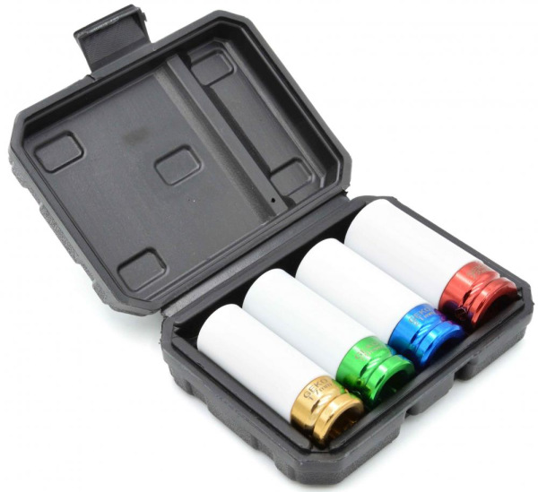 Sada 1/2" úderových hlavíc 17, 19, 21, 22 mm v kazete, farebné značenie, GEKO 2